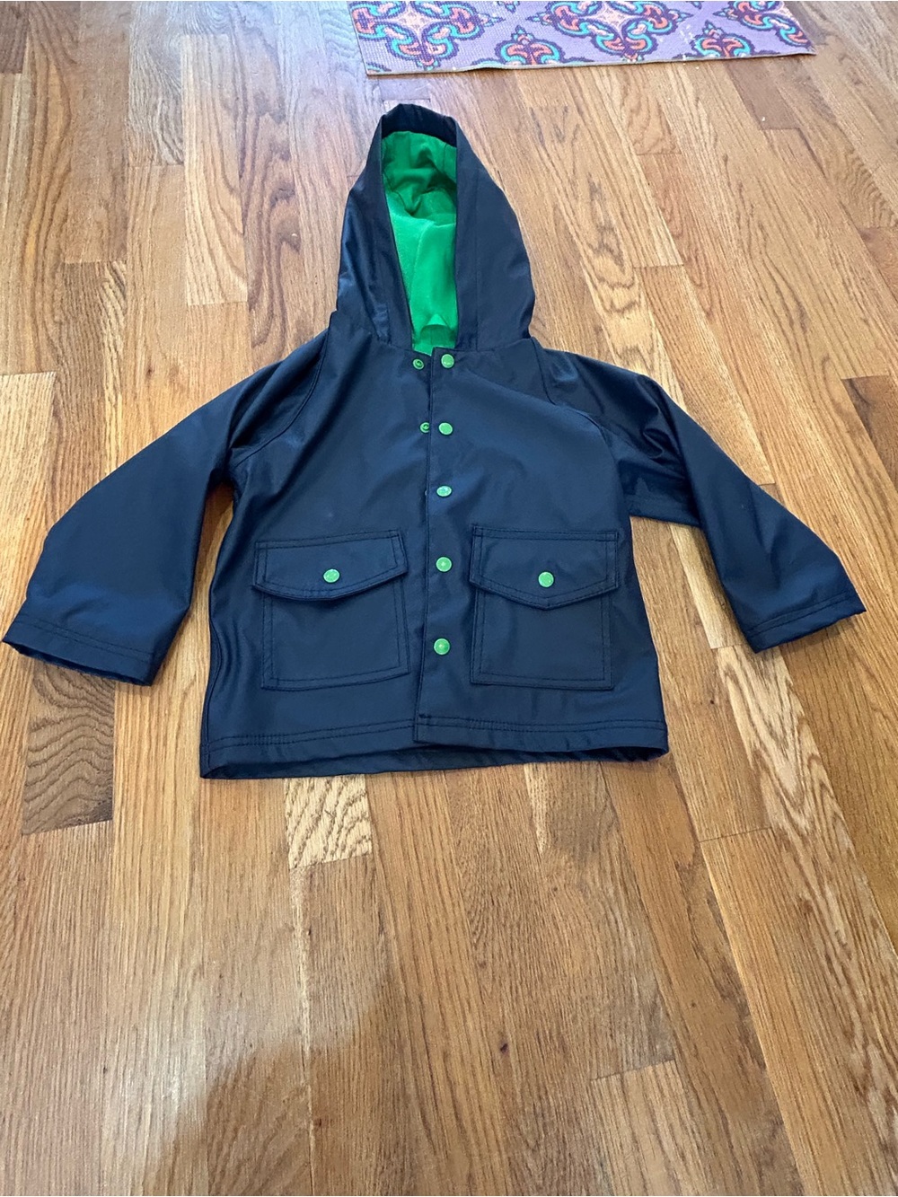 Kids Navy Hooded Rain Jacket with Green Lining - Oaki